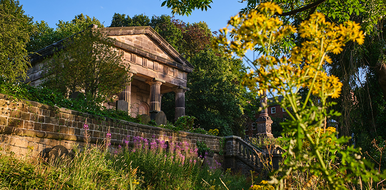 The Samuel Worth Chapel in the glow of a late summer evening